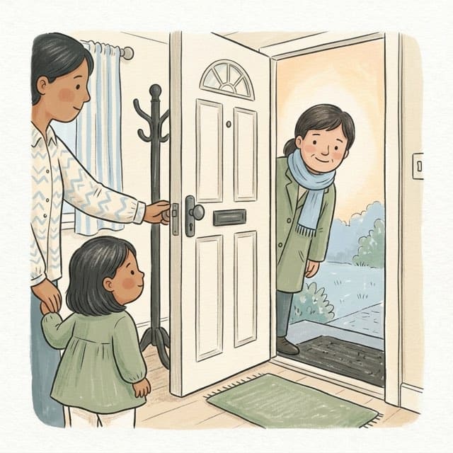 Who's at the Door?: illustration of a toddler doing the activity