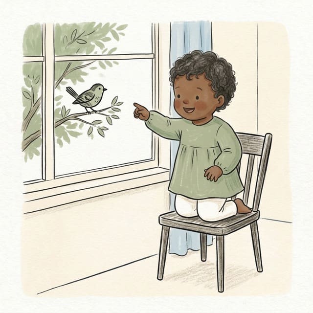 Window Bird Watch: illustration of a toddler doing the activity