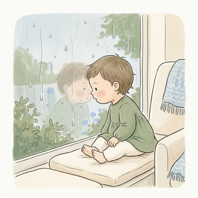 Window Raindrop Watch: illustration of a toddler doing the activity