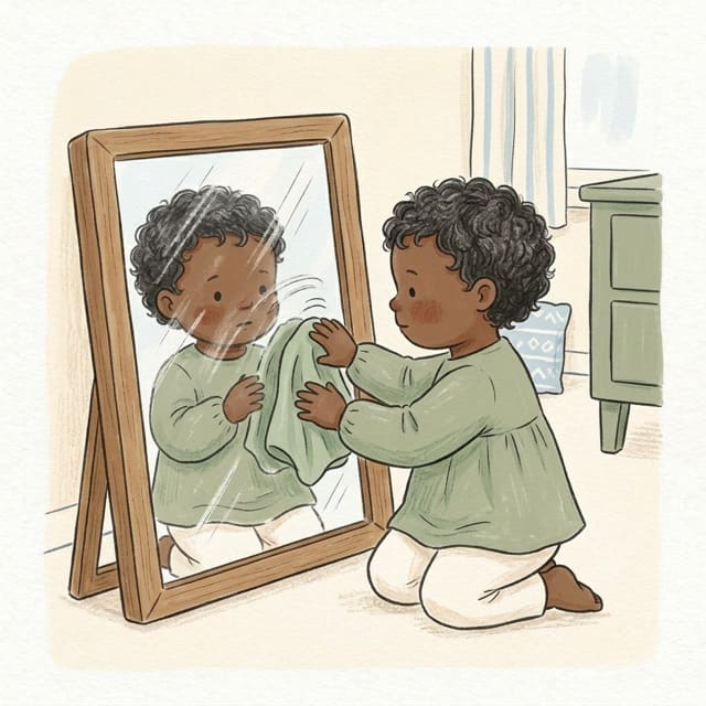 Wipe The Mirror: illustration of a toddler doing the activity