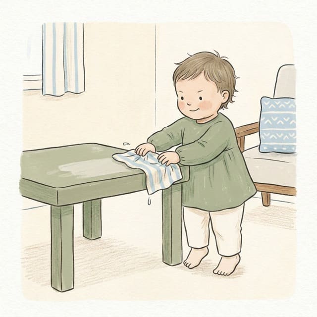 Wipe The Table: illustration of a toddler doing the activity