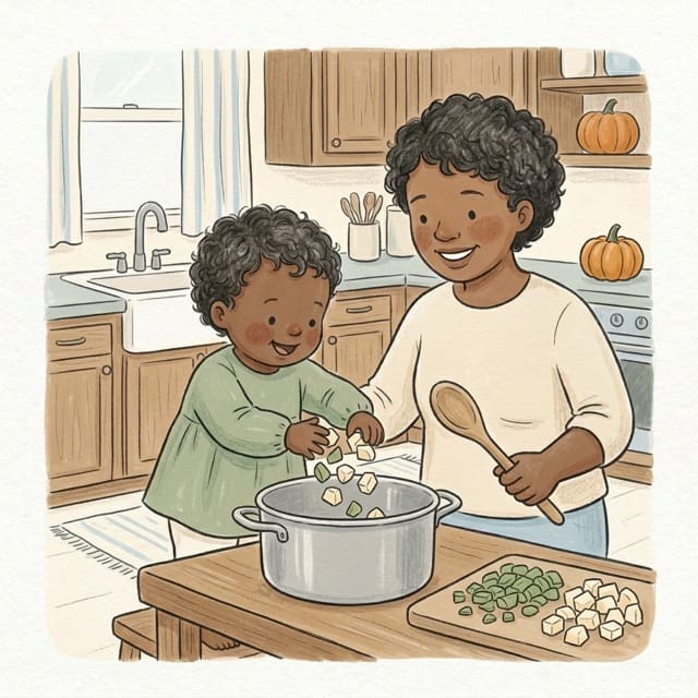 Witch's Soup: illustration of a toddler doing the activity
