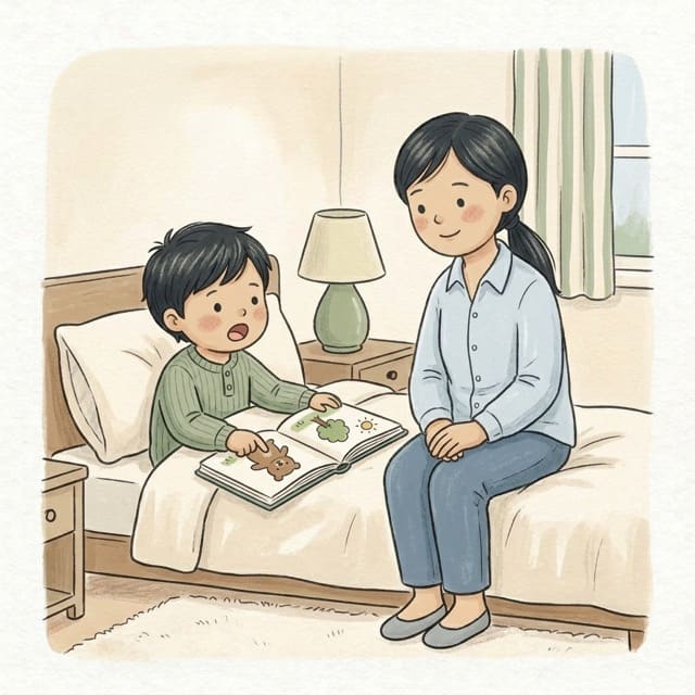 Your Turn to Tell: illustration of a toddler doing the activity