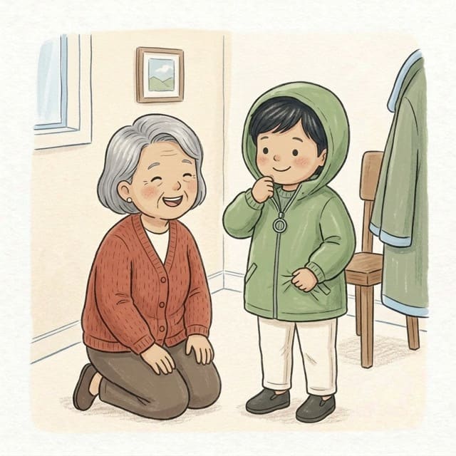Zip Up the Coat: illustration of a toddler doing the activity