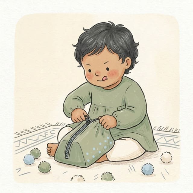 Zipper Pull Practice: illustration of a toddler doing the activity